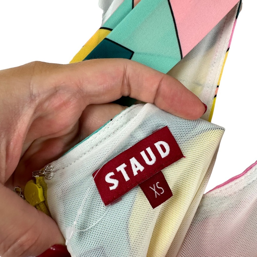 NWT Staud Sz XS Women's The Kai Midi Halter Neck Dress in Citrus Kaleidoscope - Picture 7 of 16